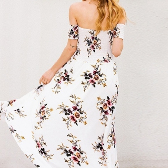 Last oneπHPπWHITE FLORAL OFF THE SHOULDER MAXI - Picture 4 of 5